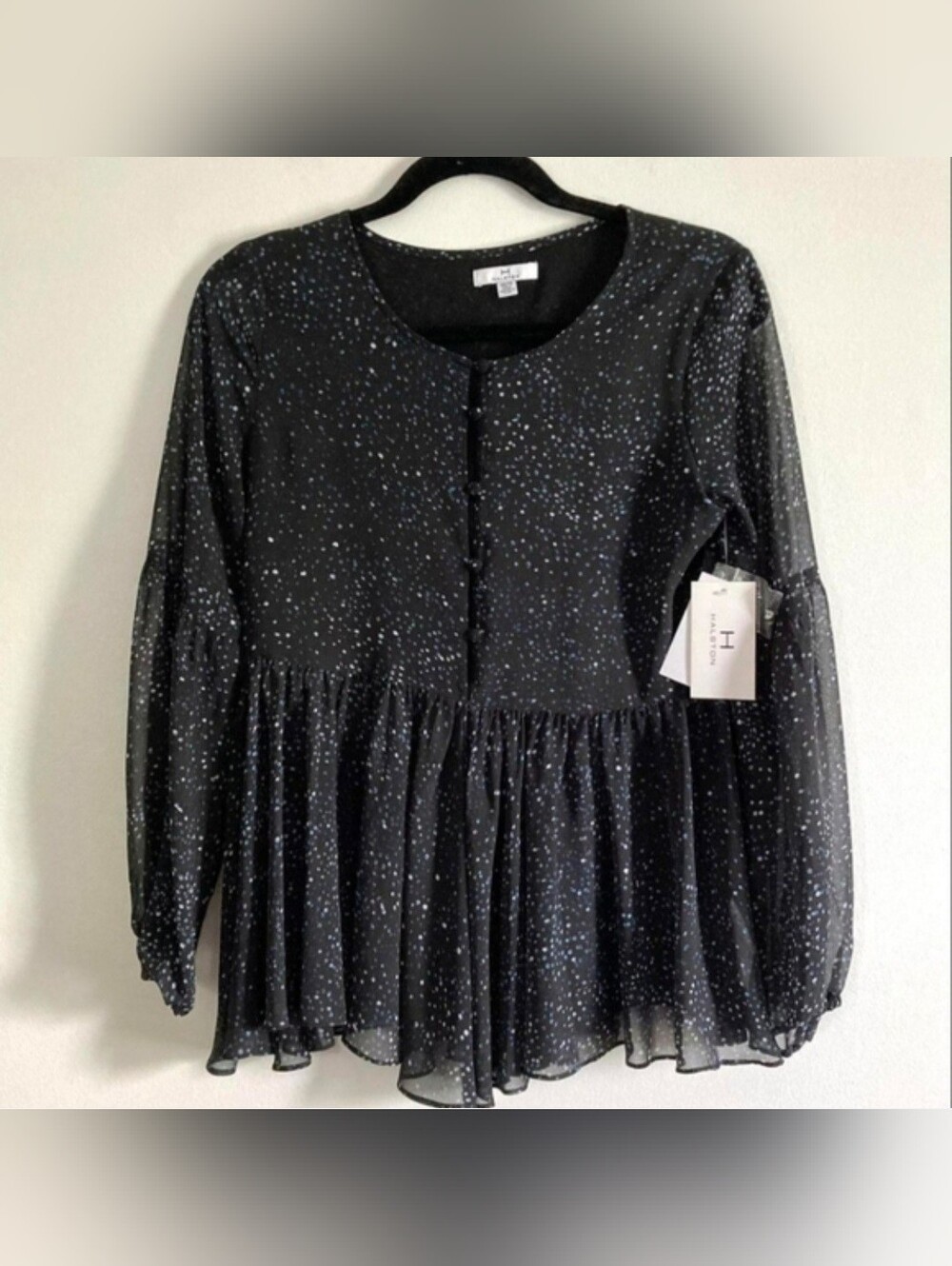 NEW Halston Spotted Peplum Blouse